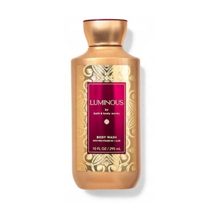 Tusfürdő, Bath & Body Works, Luminous, 295 ml, nőknek, friss illat, tápláló összetevők, átlátszó szín, E-vitamint és aloe verát tartalmaz, bőrgyógyászatilag tesztelt, 50%-ban újrahasznosított műanyagból készült flakon