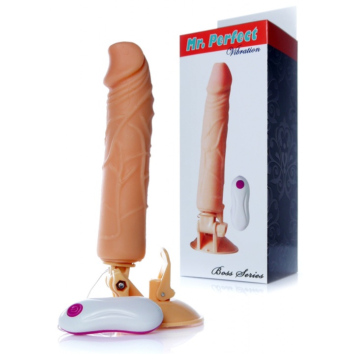 Вибриращ дилдо, серия B, 12 функции, бежов цвят, с вендуза, 30x15см