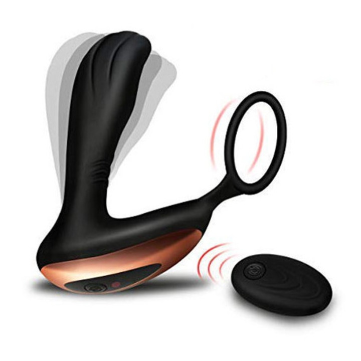 Inel penis cu vibrator anal Boss Series, 10 funcții, control de la distanță, waterproof, silicon