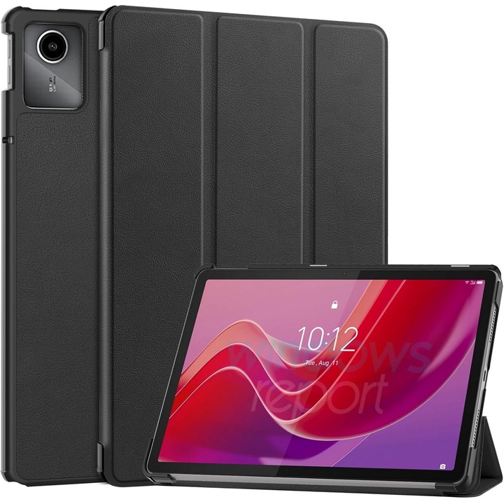 Husa pentru tableta Lenovo Tab M11, piele PU, Folio Slim Stand Tri-Fold Hard Case protejeaza tableta, functie Sleep/Wake, negru