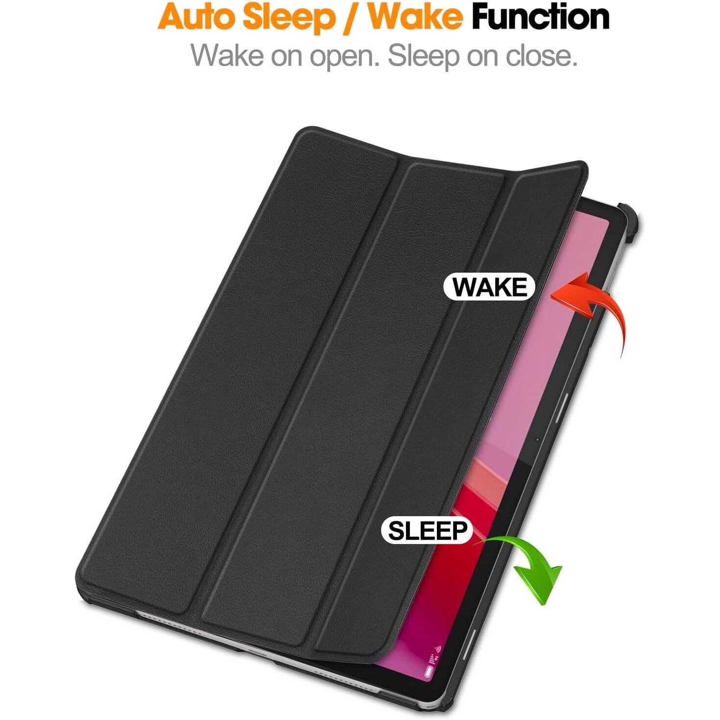 Husa pentru tableta Lenovo Tab M11, piele PU, Folio Slim Stand Tri-Fold Hard Case protejeaza tableta, functie Sleep/Wake, negru