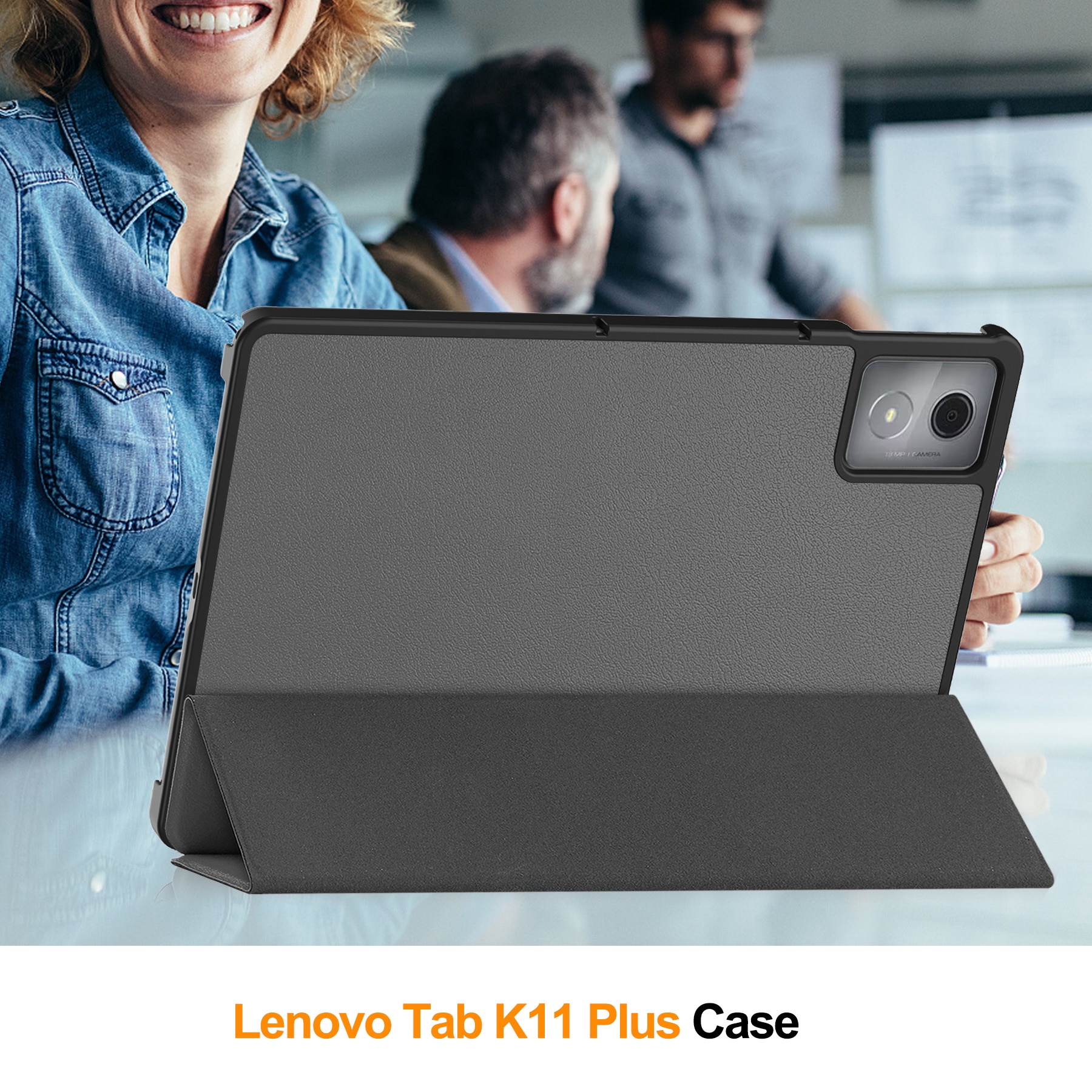 Husa pentru tableta Lenovo Tab M11, piele PU, Folio Slim Stand Tri-Fold Hard Case protejeaza tableta, functie Sleep/Wake, negru