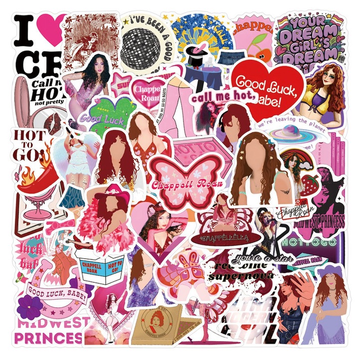 Set 50 Stickere, PVC impermeabile, design muzical, pentru laptop, skateboard, bicicleta, frigider