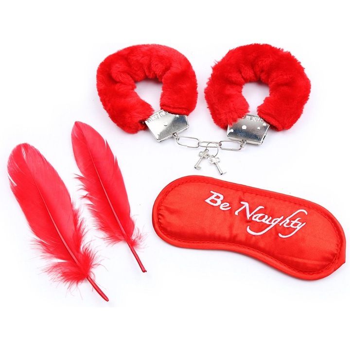 Set BDSM Fetish Fever 4 piese, mansete, masca, pene, rosu