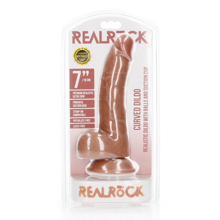 Реалистичен дилдо, RealRock, извит, 15 см, PVC, 9x7.5x20 см, с вендуза