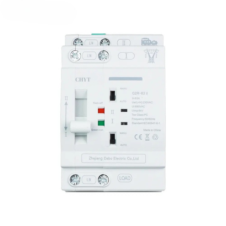 Comutator de Transfer Automat ATS 2P, retea-sursa auxiliara, monofazat, Clasa PC, 63A