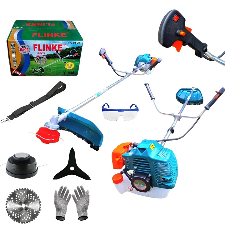 Flinke FK-9500 Benzimotoros léghűtéses, 2-ütemű Fűkasza, 12 részes bozótvágó Vibrációs érték: kisebb mint 15 m/s²