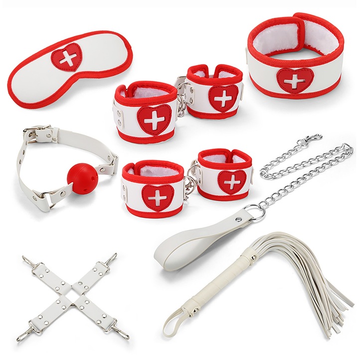 Set BDSM Attraction Nurse, 8 piese, PVC, metal, multicolor