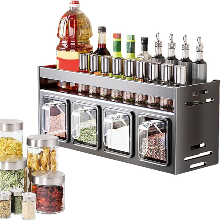 Suport condimente, XGETOP®, aluminiu, argintiu