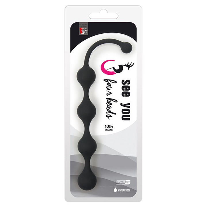 Анални топчета Dream Toys, Силикон, 2.5 см, 23.9 см, Черен