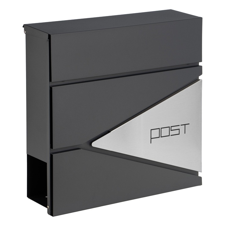 Cutie postala Boris, antracit, 37x37x10,5 cm, cu gazetnik, set montaj inclus