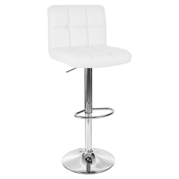 Scaun de bar, alb, inaltime reglabila, rotativ, ecopiele
