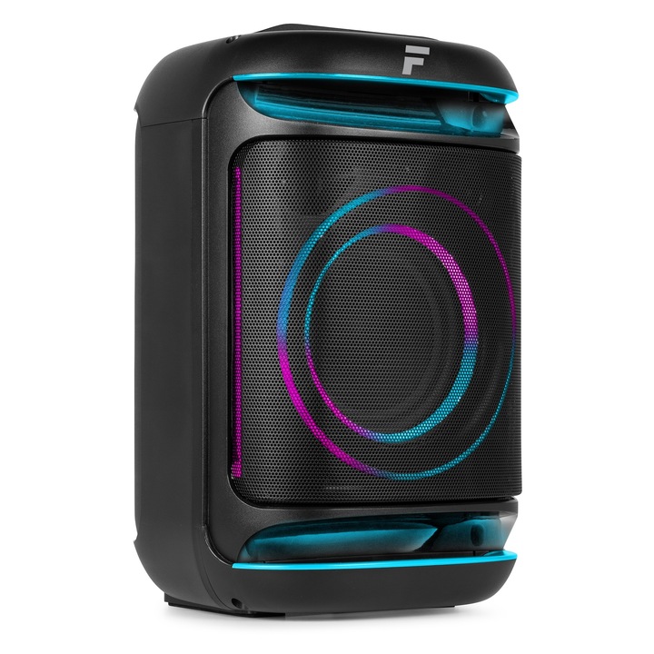 Boxa portabila, Fenton, cu acumulator, LED, 6.5", 120W, Bluetooth/FM/USB, negru