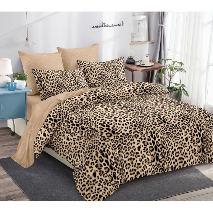 Lenjerie de Pat Dublu 6 Piese, Finet, Imprimeu Animal Print, 180x200cm