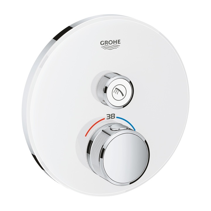 Grohe Grohtherm SmartControl keverőcsaptelep, Termosztatikus, Beépített, Zuhanyzóhoz, Beépített test nélkül, Holdfényfehér/Króm