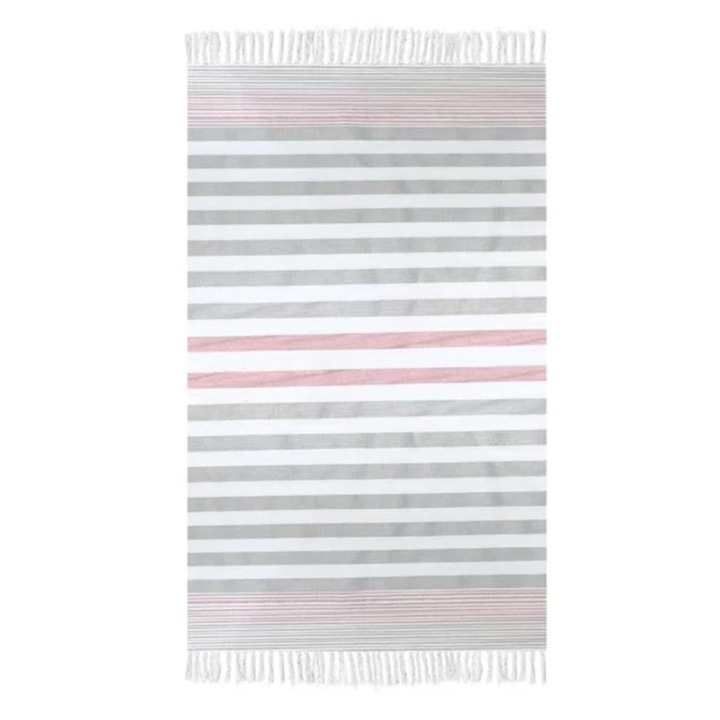 Prosop pentru plaja, hamam, model dungi, bumbac, roz/alb/taupe/gri, 180x90cm