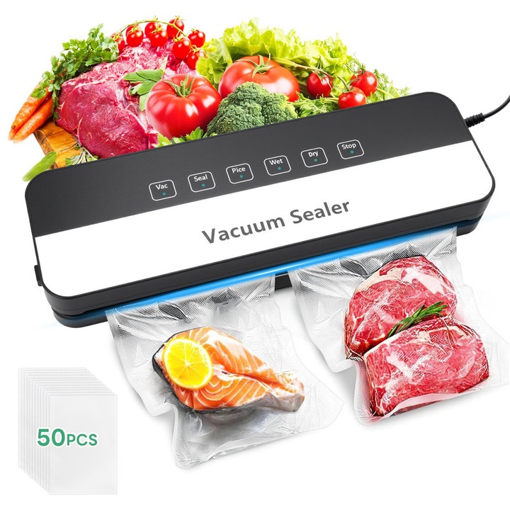 Aparat de vidat, 6 in 1, mod uscat/umed, set cu 50 pungi de vidat, compact