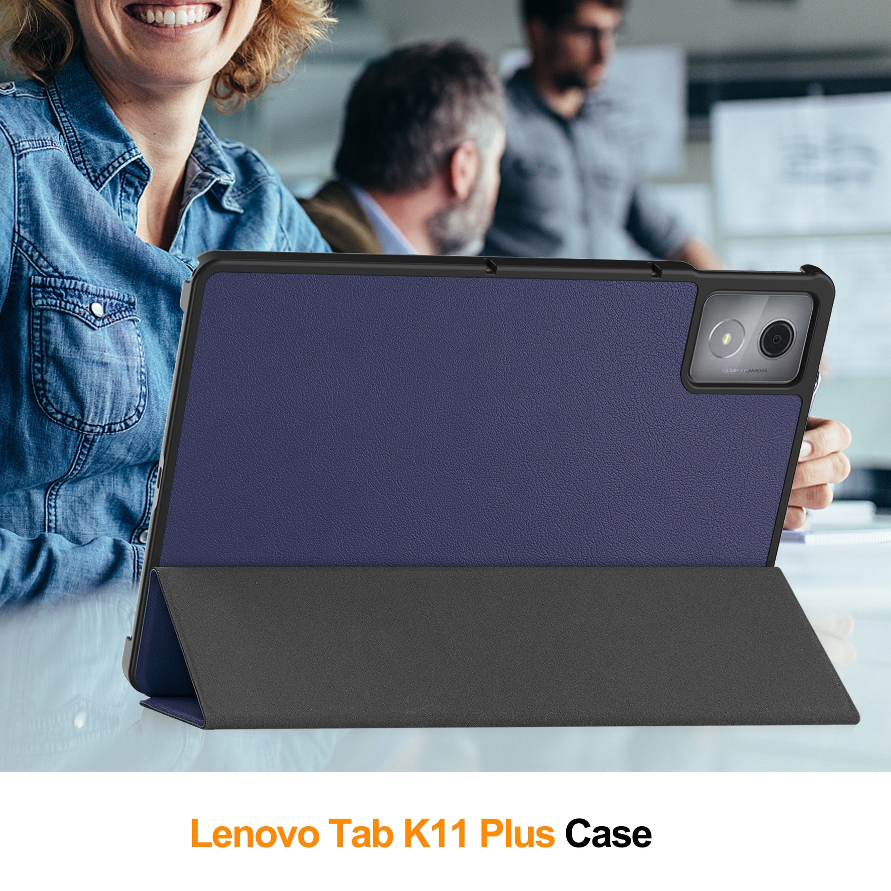 Husa pentru tableta Lenovo Tab M11, piele PU, Folio Slim Stand Tri-Fold Hard Case protejeaza tableta, functie Sleep/Wake, albastru marin