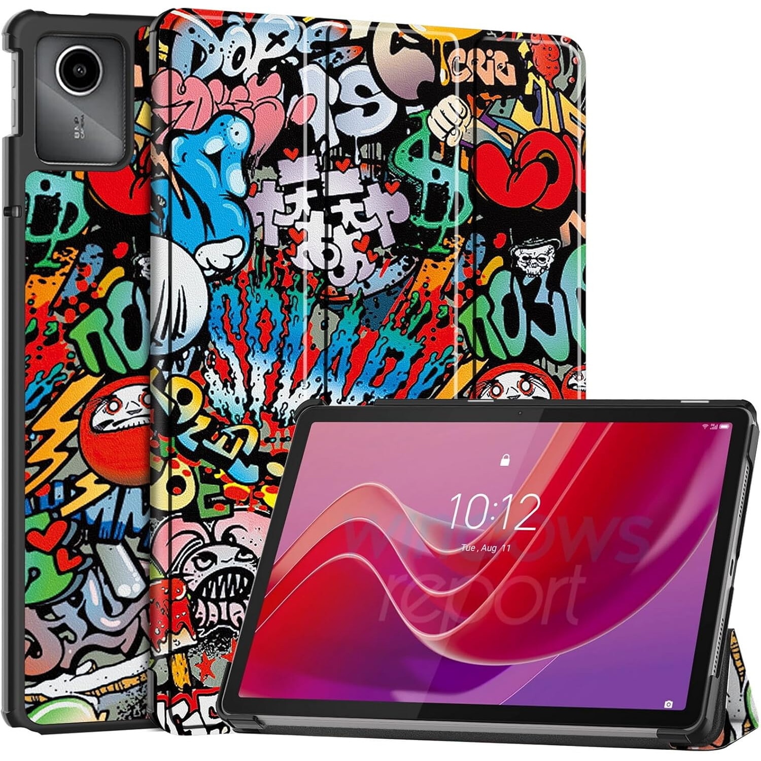 Husa pentru tableta Lenovo Tab M11, piele PU, Folio Slim Stand Tri-Fold Hard Case protejeaza tableta, functie Sleep/Wake, graffiti
