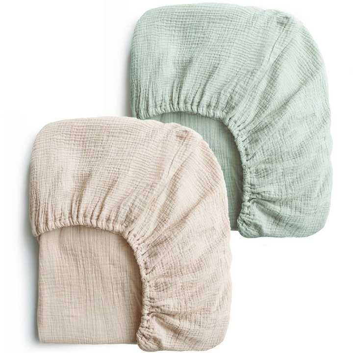 Set 2 cearceafuri din bumbac cu elastic roata, Axroad Mall, Cearceafuri pentru patut, Moale si prietenos cu pielea, Usor de curatat, Portabil, Lavabila la masina de spalat, Anti-acarieni, Antistatica, Confortabila, 100% bumbac, 82 x 41cm, Bej+Verde