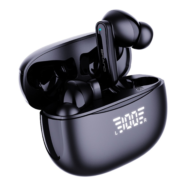 MIGREEN Casti wireless bluetooth cu anulare a zgomotului, Casti Audio, Fara fir, Afisaj Digital, Casti Bluetooth 5.3, Autonomie 42 ore, Microfon HD, Control touch, Latenta de 40 ms, Rezistente la apa, Sport, Compatibilitate Universala, Negru