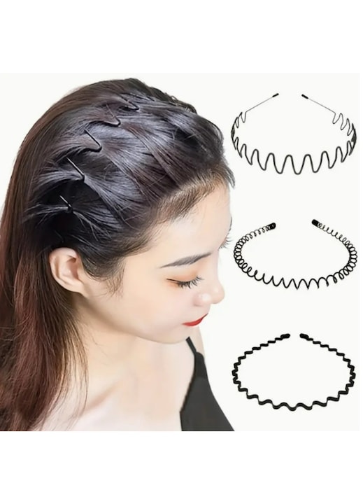 Set 3 bentite metalice pentru par, stil casual, antiderapante, negru.