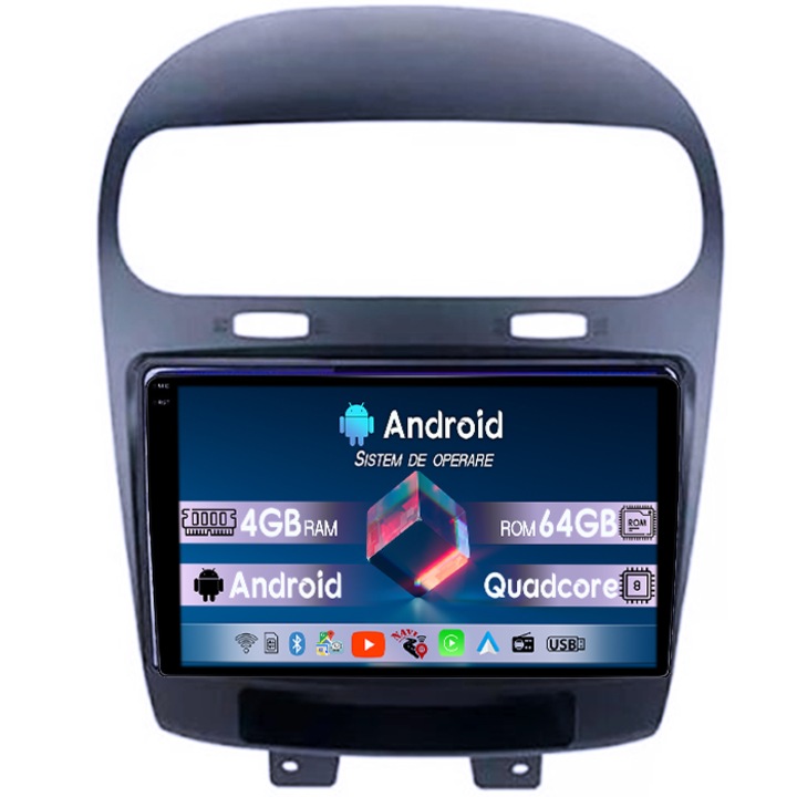 Navigație GPS Fiat 9", 4GB RAM, 64GB ROM, Quadcore, Android 14, Display QLED 1K