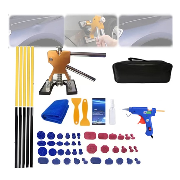 Set de scule pentru reparat caroserie auto, Rqiurpn, 58 piese, cu extractor denivelari ajustabil, multicolor