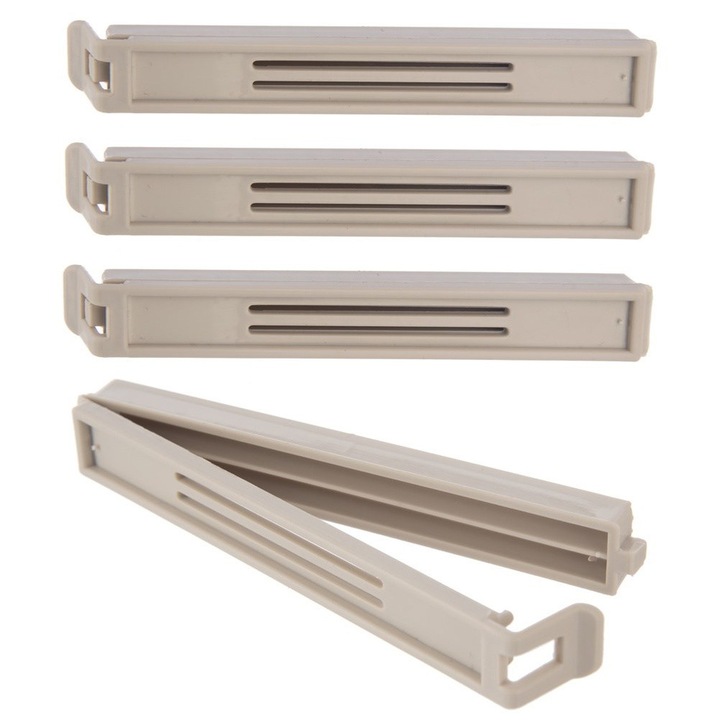 Set Clipsuri Pentru Pungi, Orion, 11x1.5 cm, Fabricate Din Plastic Rezistent, Culoare: Bej, Usor De Utilizat Si Convenabil De Depozitat, Asigura Etanseitate, Bej, 4 Bucati