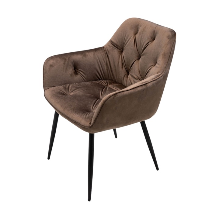 Scaun tip fotoliu DENVER Tokyo, catifea new maro, tip cocktail, picioare negre, 70x65x82 cm