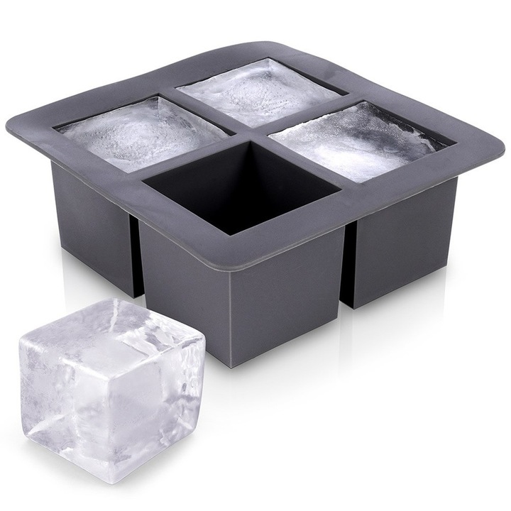 Форма за лед, отличен домакински продукт, 15,5x15,5x6 см, еластична, лесна за почистване, изработена от силикон, възможност за приготвяне на сорбета и сокове, прозрачна, 4 броя