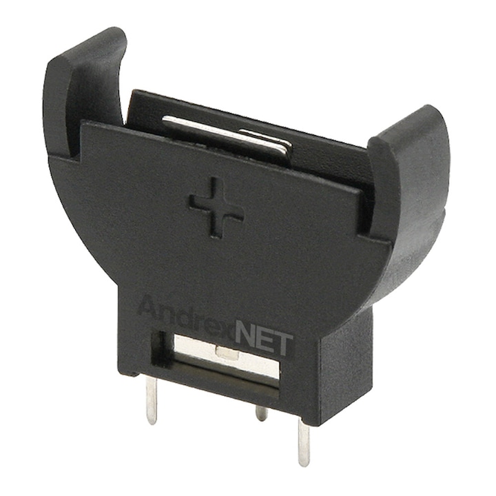 Suport pentru baterie CR2032, 2 pini pozitivi si 1 pin negativ, negru