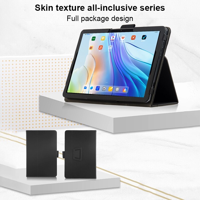 Husa tableta pentru TCL NxtPaper 11, piele, tip pliere cu suport, suport pentru mana si casuta pentru stilou, negru