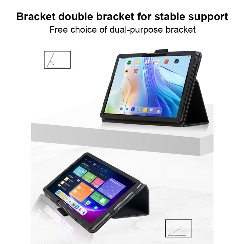 Husa tableta pentru TCL NxtPaper 11, piele, tip pliere cu suport, suport pentru mana si casuta pentru stilou, negru