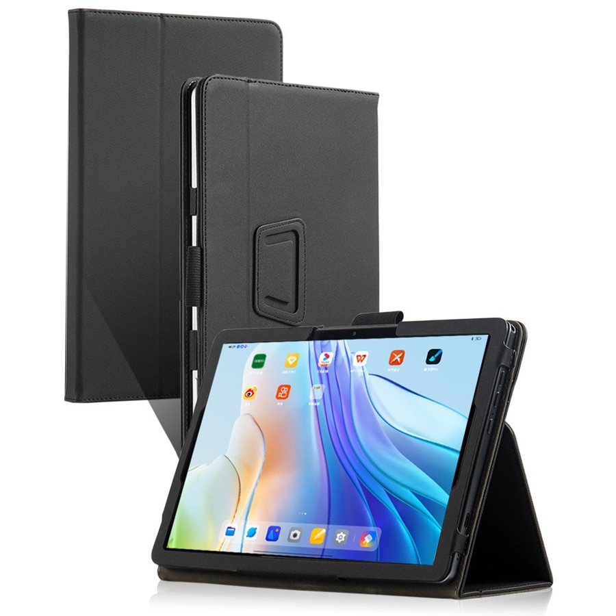 Husa tableta pentru TCL NxtPaper 11, piele, tip pliere cu suport, suport pentru mana si casuta pentru stilou, negru