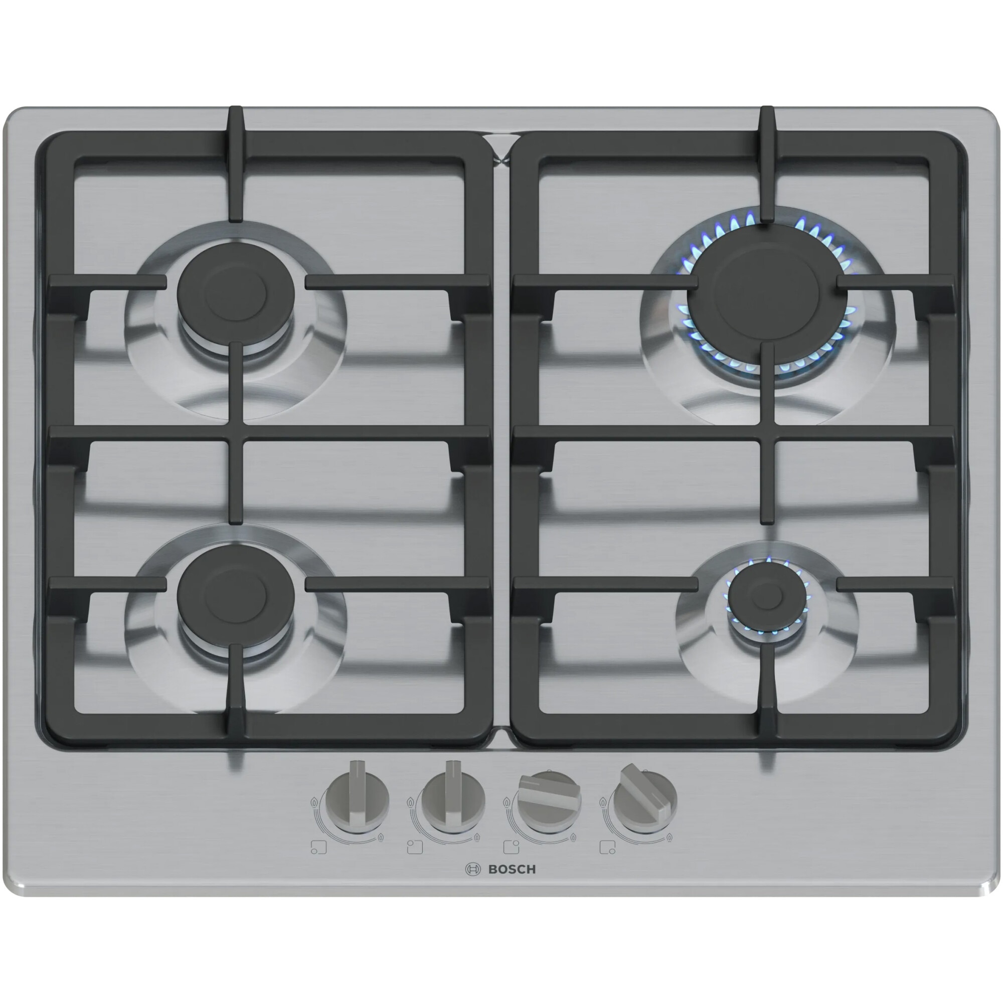 Plita incorporabila Bosch PGP6B5K90, Gaz, 4 arzatoare, Gratar fonta, 60 cm, Inox