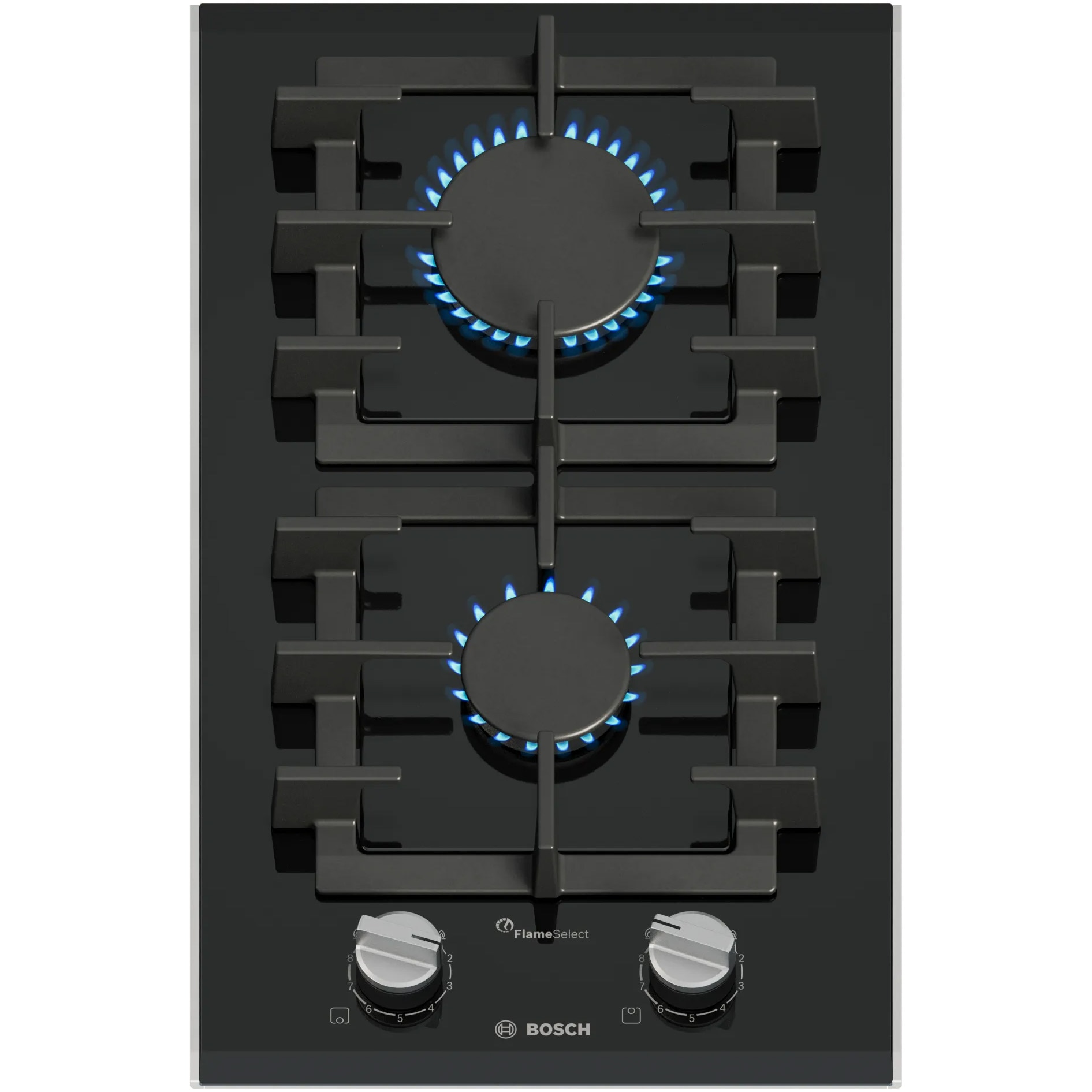 Plita incorporabila Bosch PRB3A6I40, 2 arzatoare, Flame select, 30 cm, Sticla neagra