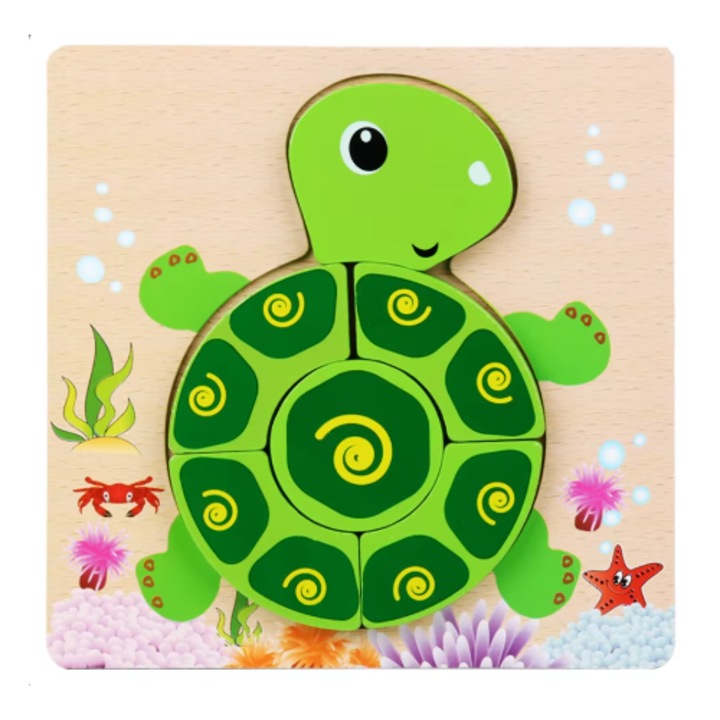 Montessori Happy Peg Family 3D kirakó, színes teknős, oktatójáték 2-6 éves gyermekeknek