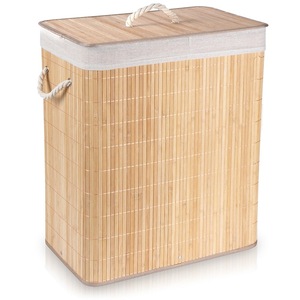 Cos De Rufe, Vilde, 90 L, 50x30.5x60.5 cm, Pliabil, Bambus, Compartiment Dublu, Capac Detasabil, Are O Insertie Din In, Materiale De Inalta Calitate, Bej