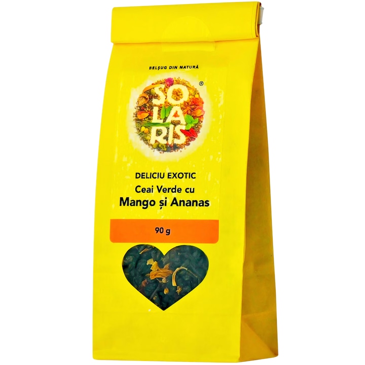 Ceai verde cu Ananas, Mango si Petale trandafir "Deliciu Exotic", vrac nemacinat, 100%natural fara aditivi, coloranti sau conservanti, 90g, Solaris Plant