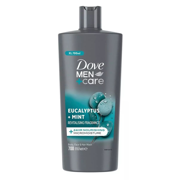 Dove Men+Care Eucalyptus & Menta tusfürdő, 700 ml, férfiaknak, 24 órás táplálás