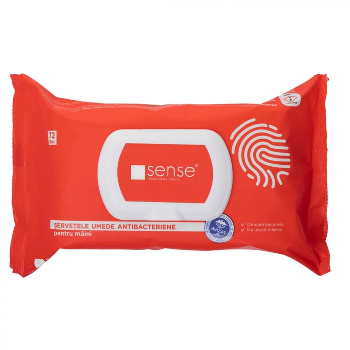 Nedves kéztörlőkendők, 72 darab/csomag, Sense