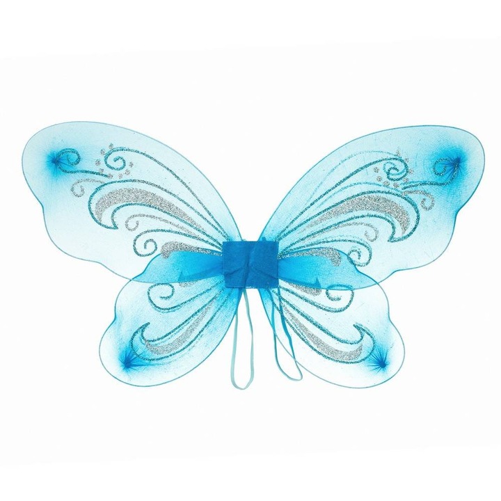 Aripi de fluture pe cadru metalic modelabil, albastru cu sclipici argintiu