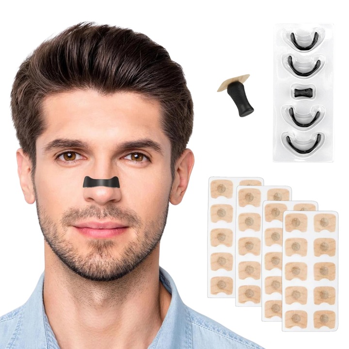 Banda Nazala Magnetica Anti Sforait Mixla® pentru Respiratie Usoara si Somn Odihnitor – Set 30 Plasturi, 4 Benzi de Marimi Diferite, Aplicator Magnetic, UNISEX, Negru