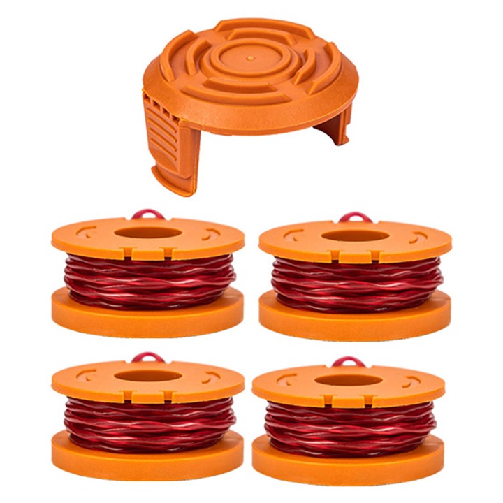 Set 4 Bobina inlocuite motocoasa, Cu un capac, ZGGZERG, bobine de Inlocuire pentru motocoasa, Usor de utilizat, Taiere eficienta, pentru WG150, WG151.5, WG152, WG154, ABS/Nailon, lungime 3.05 m, grosime 1.65 mm, Portocalie