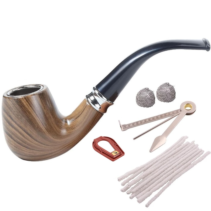 Pipa de tutun, SINBINTA, Pipa de fumat din rasina, Cu filtre, Detasabil pentru o curatare fara efort, Design ergonomic, Facil de operat, Rezistenta de lunga durata, Pentru trabucuri incepatori pentru a fuma, 146*40*49mm, Negru/Maro