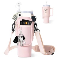 Accesorii pentru termos stanley, Axroad Mall, Husa cu bareta umar, Protectie anti-praf, Anti-soc, Anti-cadere, Cu brelocuri si carabiniere, compartiment telefon, Buzunar cu fermoar dublu, Ajustabil, Neopren, Roz