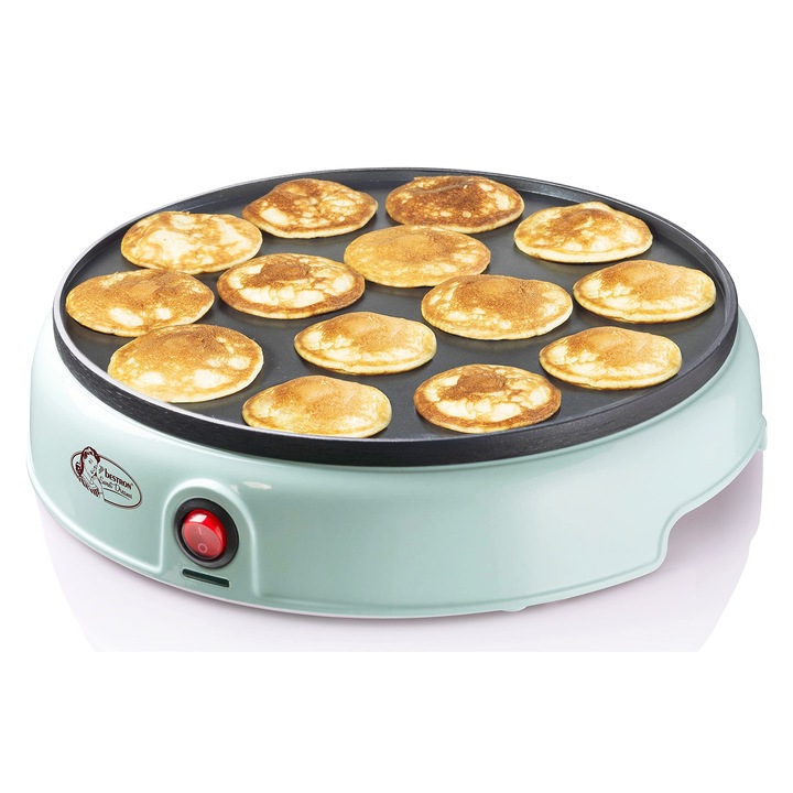 Уред за палачинки Bestron Poffertjes, ретро дизайн, цвят мента, 700W