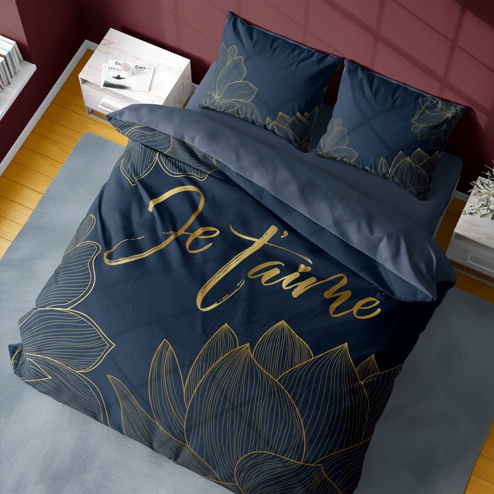 Set De Lenjerie De Pat, Colectia Holland, 4720A, 160x200 cm, Multicolor, Material 100% Bumbac, Tip Tesatura Bumbac, Cu Fermuar, Hipoalergenic