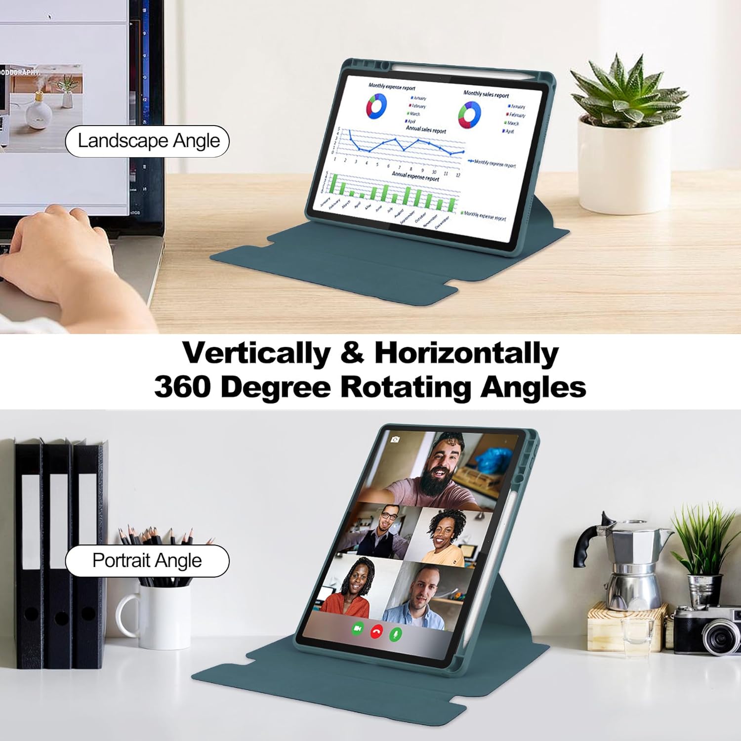 Pentru Lenovo Xiaoxin Pad 2024, 11-inch TB-331FC, Tab M11 11-inch 2023 TB-330FU, Premium PU Leather Folding Stand, piele transparenta, 360 de grade pivotant, inteligent Auto Sleep Wake cu Pen Holder caz de protectie, Albastru cer